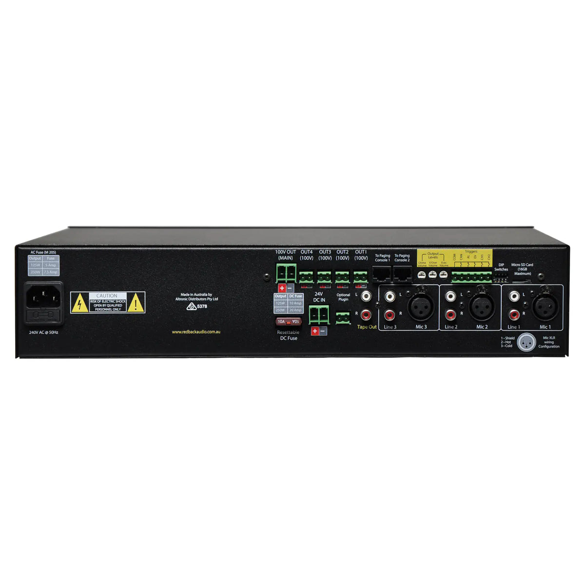 Redback Public Address (PA) Mixer Amplifier 125W 100V 4 Zone A4270
