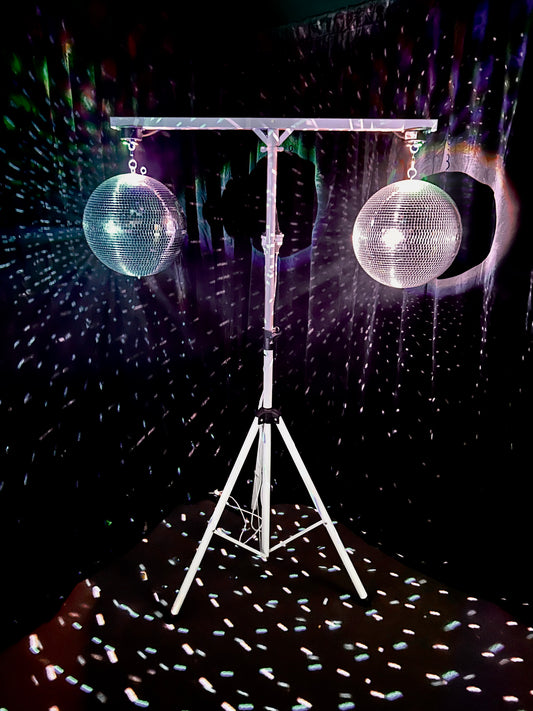 Hire - Dual Mirrorballs on stand and Pinspots