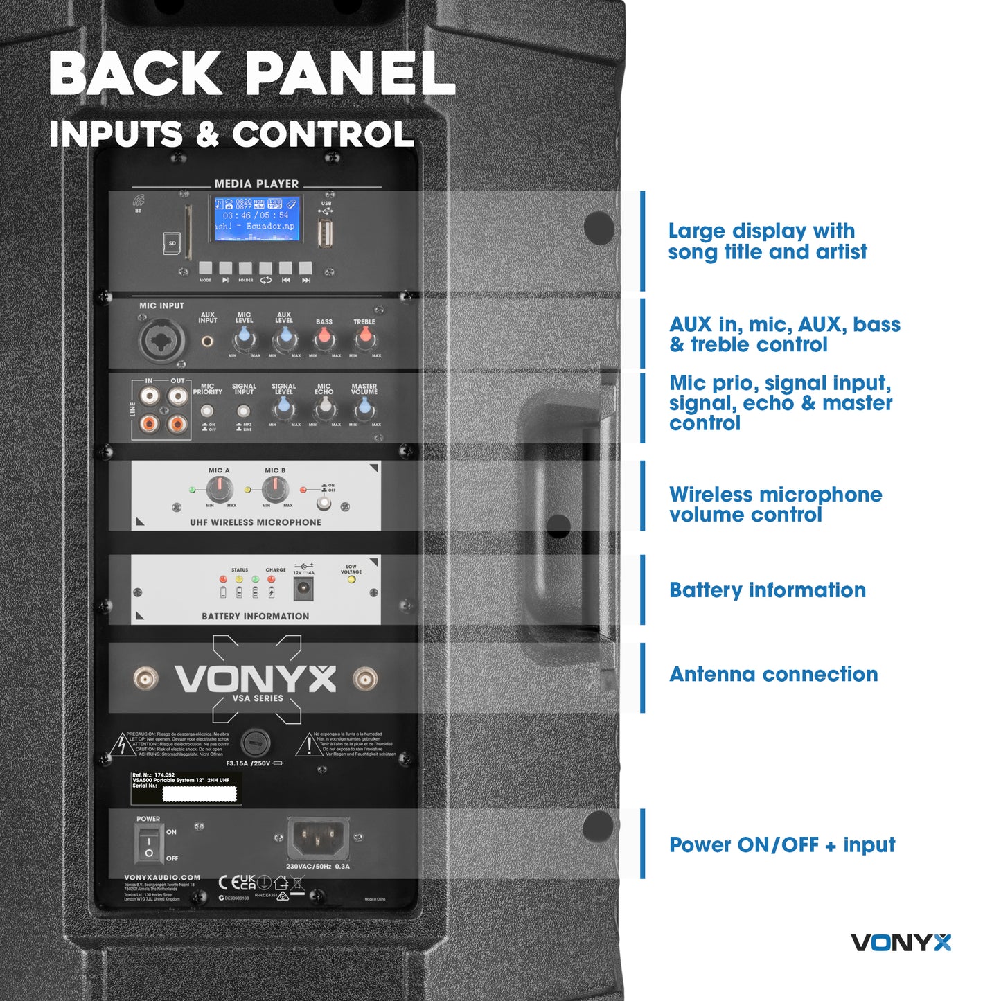 Hire - Vonyx Battery 12″ Portable PA Speaker with Wireless Mics