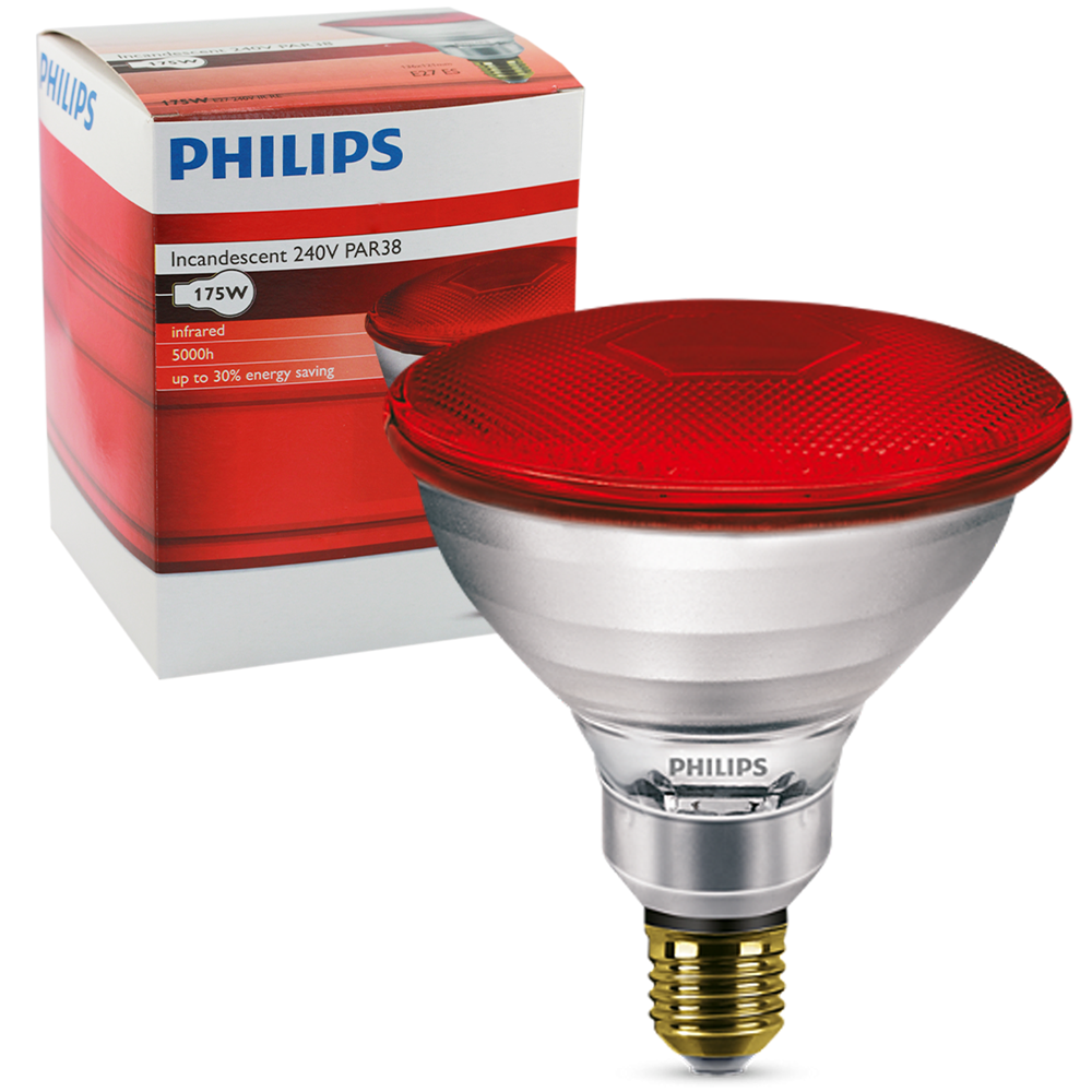 Phillips InfraRed Industrial Heat Incandescent Lamp PAR38 IR 175W 240V Red E27