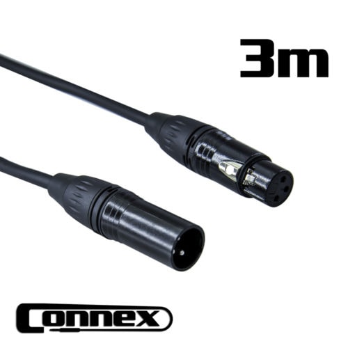 CONNEX  DMX3P-3 3 Pin 110ohm Black DMX Lighting Cable 3m