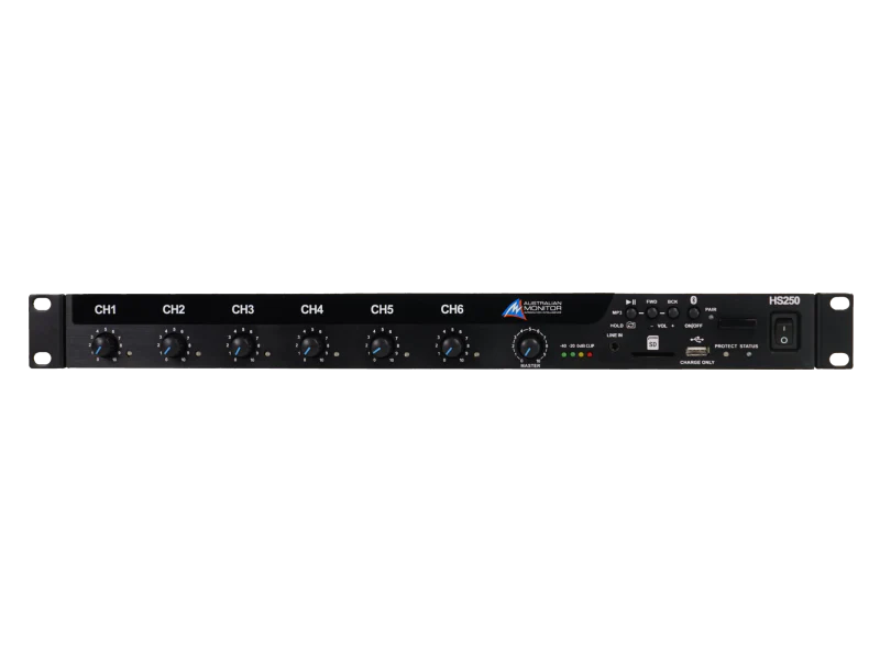 Australian Monitor HS250 250W Mixer Amplifier MP3/WAV Player, Bluetooth®, Tone Generator