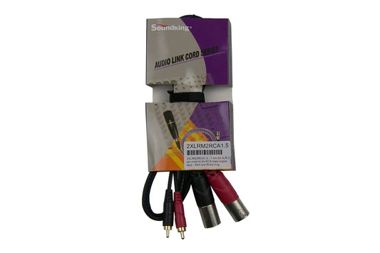 SoundKing  2XLRM2RCA3 - 3m 2x XLR 3 pin male to 2x RCA male signal lead