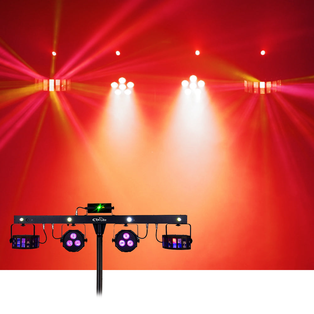 CR Mix Party Bar Pro (Derby + LED Par + UV/Strobe + RGB Laser w/ Wireless Controller)