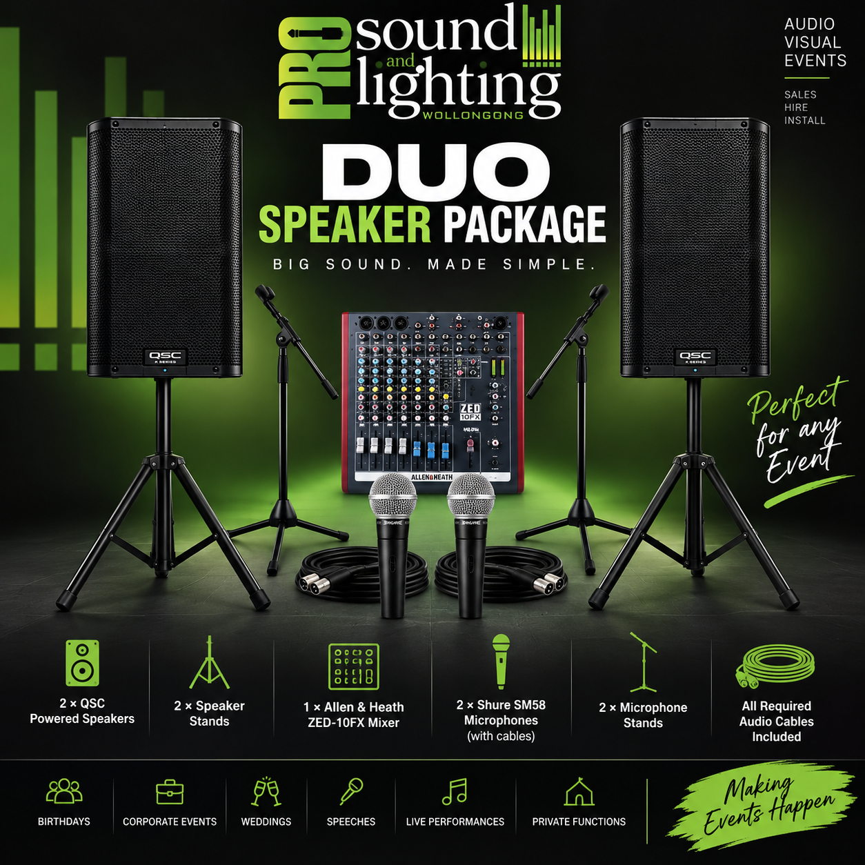 Solo / Duo Speaker Package               EV,  JBL or QSC