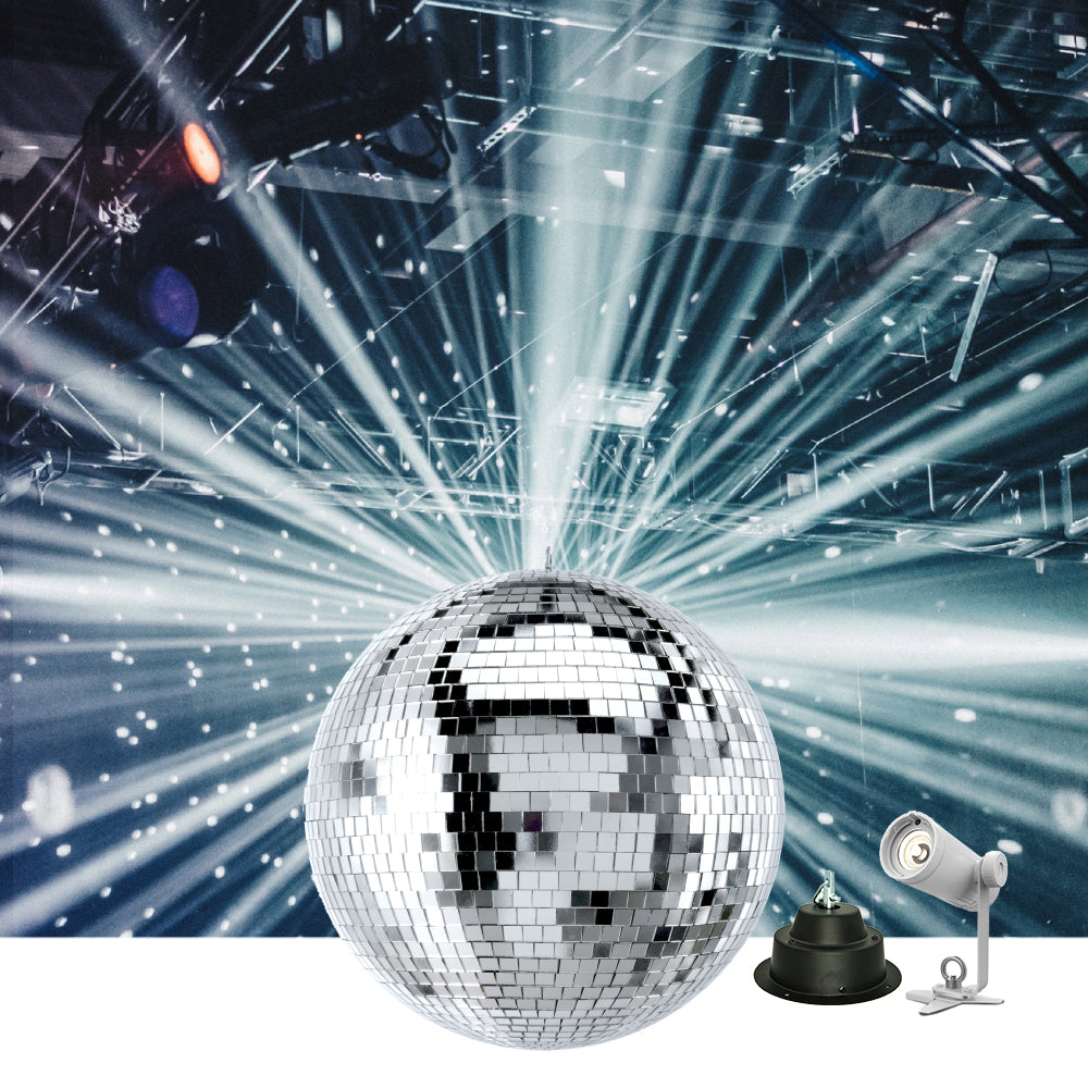 Hire - Mirror Ball / Discoball 12 or 16" includes Motor & Pinspots