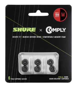 Shure EACYF1-6M Comply™ (100 Series) Black Foam Sleeves (6-Pack, Medium)