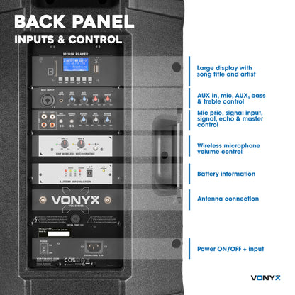 Hire - Vonyx Battery 12″ Portable PA Speaker with Wireless Mics