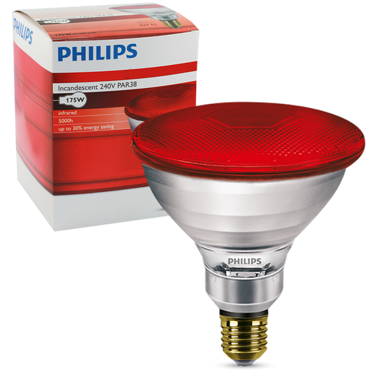 Phillips InfraRed Industrial Heat Incandescent Lamp PAR38 IR 175W 240V Red E27