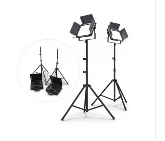 Hire - VIDEO LIGHTS - 100W Tuneable White LED Panel with Barn Doors  x 2 Units and stands