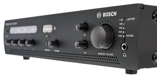 Bosch 60W Mixer Amplifier. 4 Mic/Line inputs (XLR), 3 Music Inputs (dual RCA) PLE-1MA060