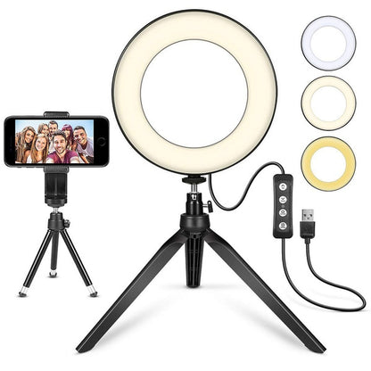 Video Light 6inch Mini LED Desktop Video Ring Light Selfie Lamp With Tripod Stand USB Plug