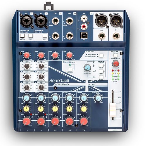 SOUNDCRAFT NOTEPAD 8FX COMPACT 8-CHANNEL PA MIXER WITH USB AND FX